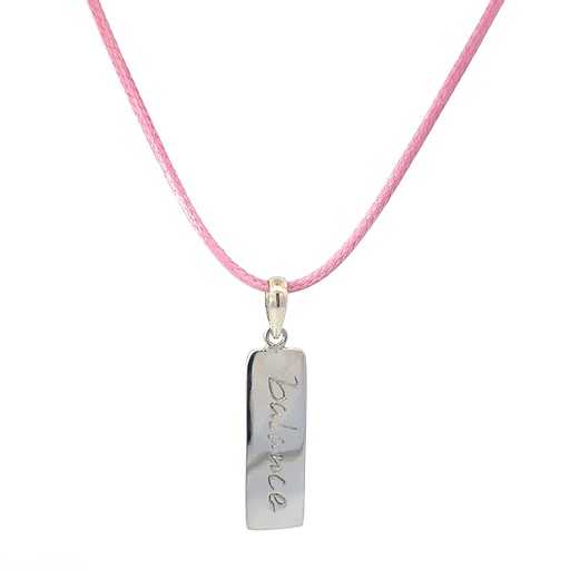 [27853pink] Silver Pendant | "Balance" With Pink Cord