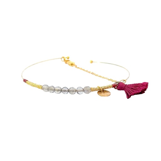 [26409Dadddecoratedcuff] Fun Gold Plated Bangle With Beads and Tassel