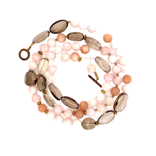 [26462] Morganite & Smoky Quartz Necklace With Beads