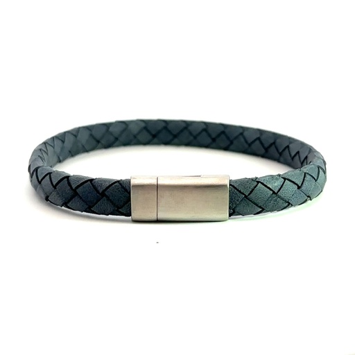 [000094] Men's Blue Leather Bracelet with Steel Clasp