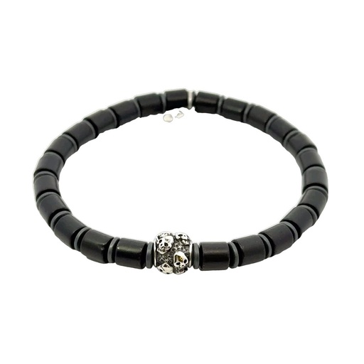 [000099] Onyx Bead With Skull Detail Bracelet