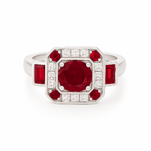 [27555] Ruby And Diamond Ring In Platinum