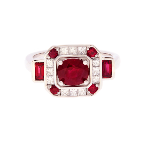 [27555] Ruby And Diamond Ring In Platinum