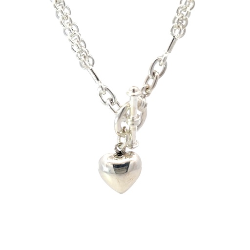 [000131] Silver Double Link Chain With Heart Pendant
