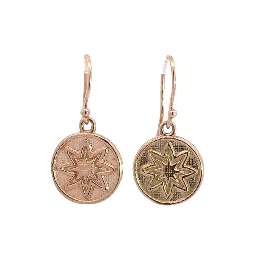 [000156] Sparkling Rose Gold Drop 9K Earrings With Star Motif
