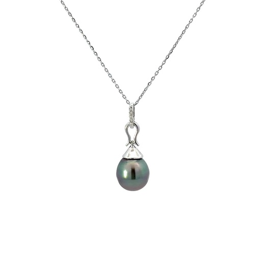[000186/25656] Inky Tahitian Pearl Pendant With Diamond Detail Bail 18K