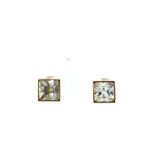 [22907] Square Cubic Stud Rose Gold Plate Earrings