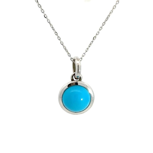 [24608JC18WPTURQ] Turquoise Pendant In 18K White Gold