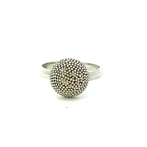 [000355] Granulation Domed Top Ring In Silver