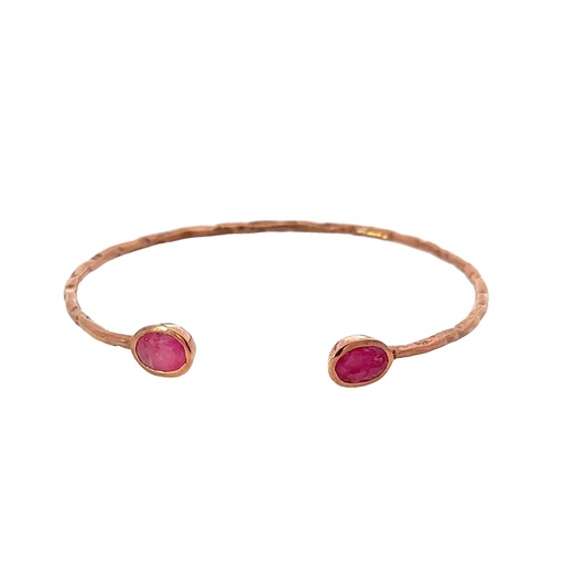 [000405] Opaque Rubies Set In Rose Gold Plated Brass Cuff