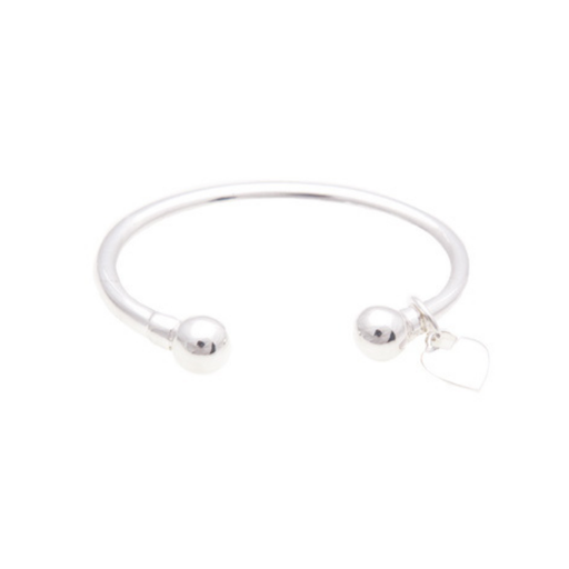[000414] Baby Bangle With Heart Tag In Sterling Silver