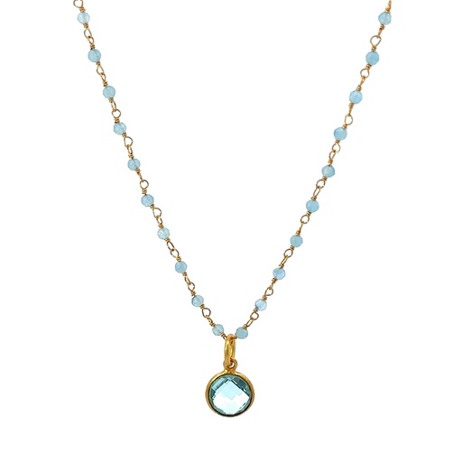 [000418/27940] Chalcedony Hand Wired Beads With Topaz Pendant