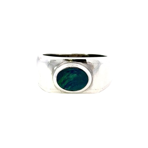 [000566/29576] Opal Ring With Green Swirls In Sterling Silver