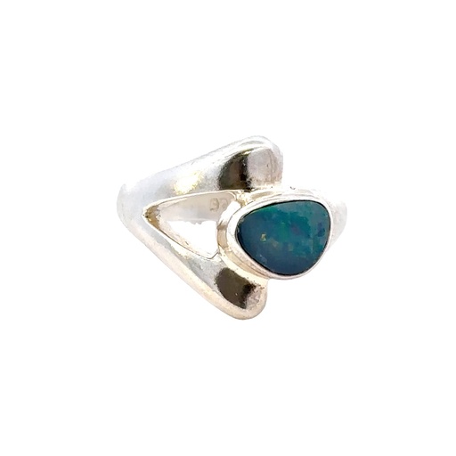 [001563] Aussie Blue And Green Opal Ring In Sterling Silver
