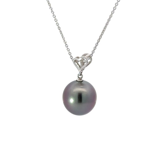 [25674SPG18WPTAHDIA] Tahitian Pearl & Diamond Pendant In 18K White Gold