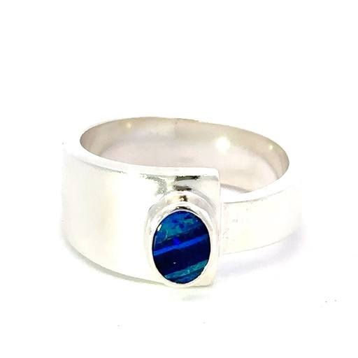[000622] Navy Blue & Black Opal On Modern Sterling Silver Ring