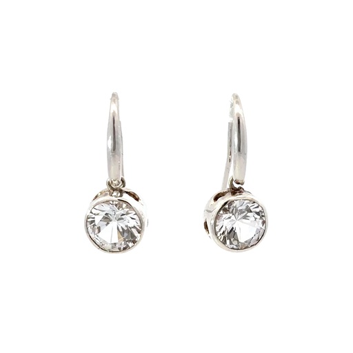 [000641] White Sapphire Handmade Drop Silver Earrings