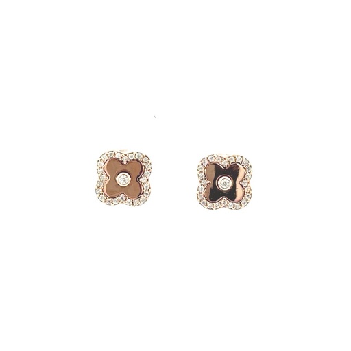 [22453] Rose Gold Plated Flower Studs with Cubic Halo
