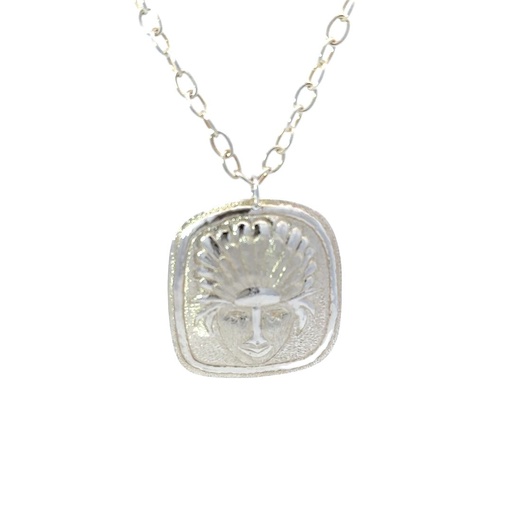 [000741] Repousse Crafted PNG Mask Pendant Sterling Silver