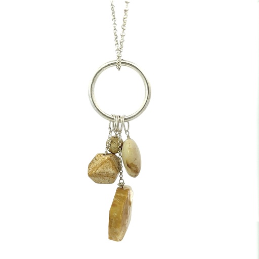 [000744] Sterling Silver Necklace With Jasper Stone Tassle