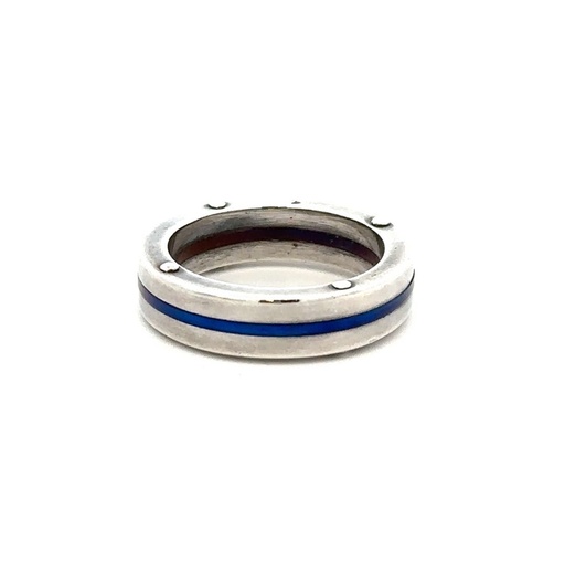 [000832] Riveted Blue Titanium And Sterling Silver Ring