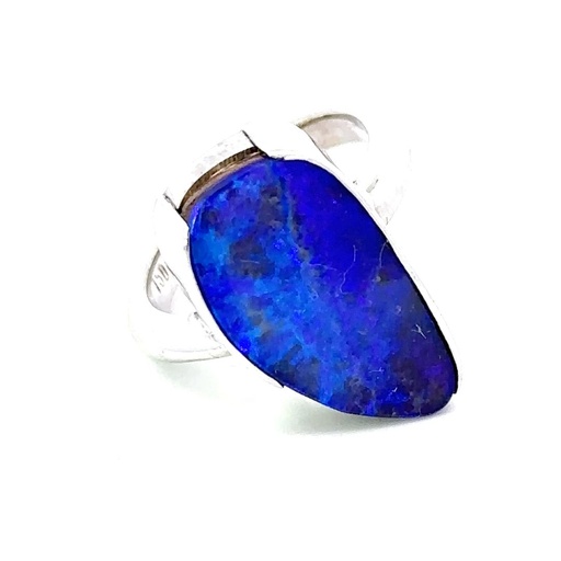 [000855] Organic Boulder Opal Ring | 18ct White Gold