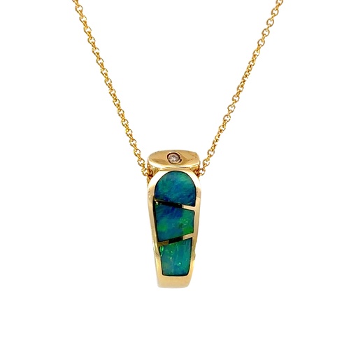 [000886] Opal And Diamond Pendant | 14ct Yellow Gold
