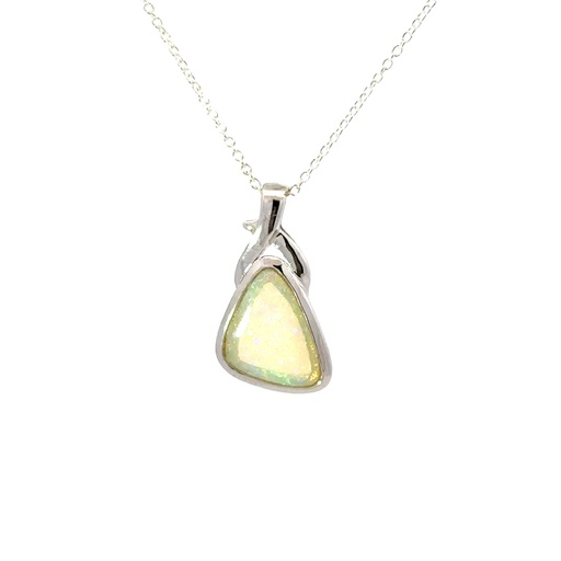[000889] Genuine White Opal Pendant In Sterling Silver