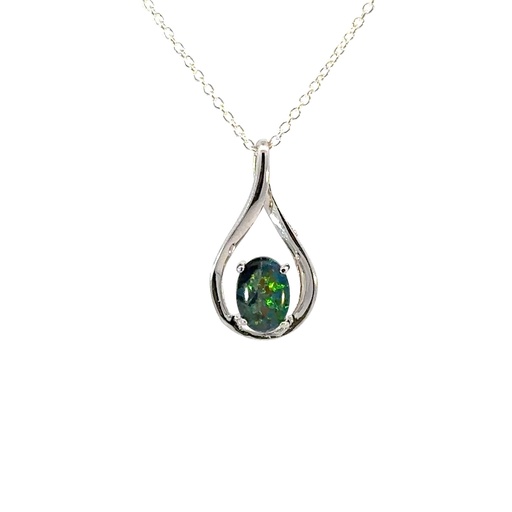 [000903] Exquisite Emerald Opal Silver Pendant A Touch of Enchantment