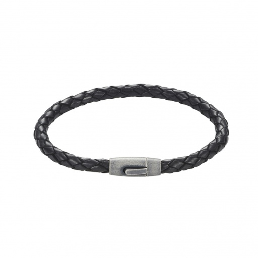 [000908] Men's Braided Leather Bracelet With Steel Clasp