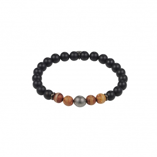 [000913] Black Agate With Earth Stones & Antique Steel Ball.