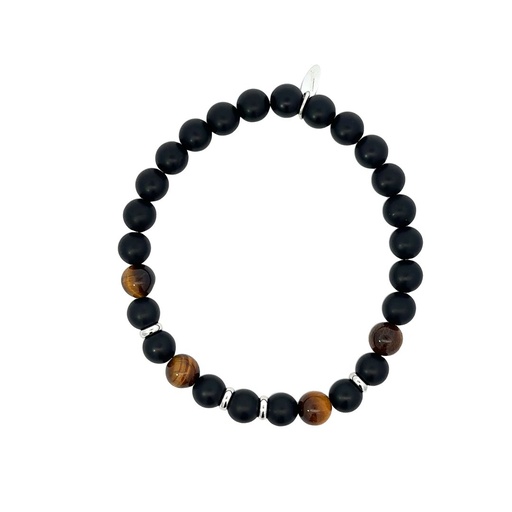 [000916] Red Tigers Eye & Black Agate Beaded Bracelet