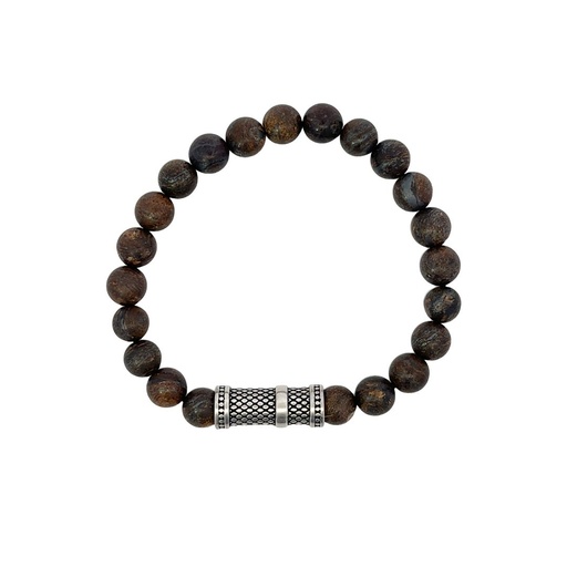 [000918] Bronzite Stone Bead Bracelet & Stainless Steel Decorative Bead