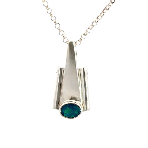 [000944] Radiant Blue Opal Silver Pendant – Elegance for Every Occasion