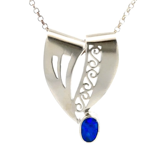 [000945] Elegant Sterling Silver with Captivating Blue Opal Pendant
