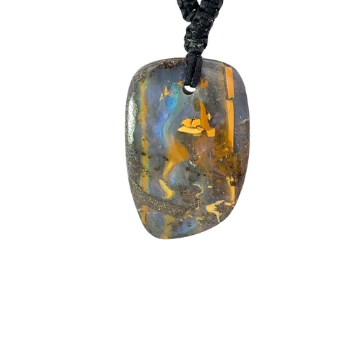 [001049] Natural Boulder Opal Pendant on Black Cord