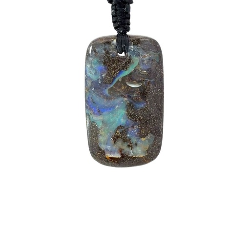 [001050] Natural Boulder Opal Pendant on Black Cord
