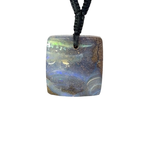 [001053] Natural Boulder Opal Pendant on Black Cord