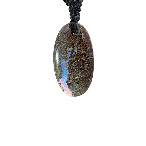 [001063] Boulder Opal Pendant on Black Macramé Cord