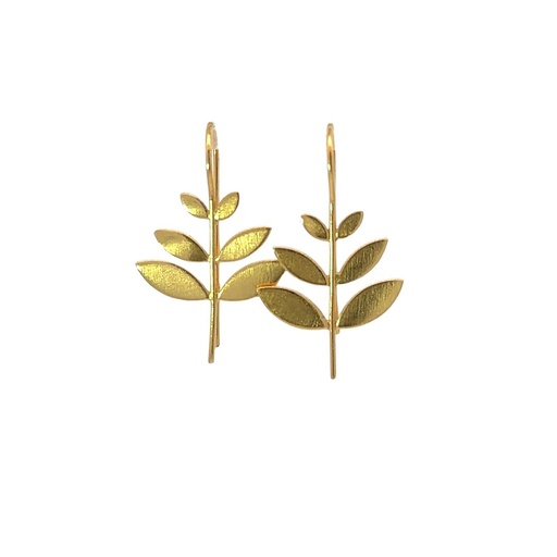 [001073] Brush Finish Gold Plated Leaf Shape Earrings