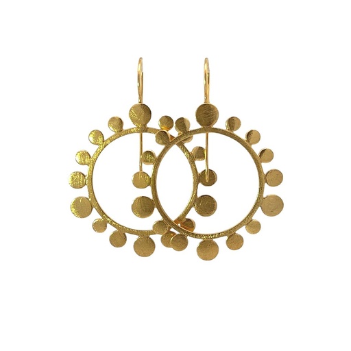 [001079] Brush Finish Gold Plated Fringed Circle Earrings