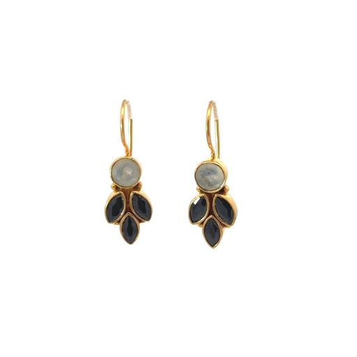 [001088] Brush Finish Gold Plated Bejewelled Earrings