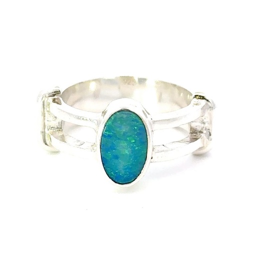 [001093] Aussie Doublet Opal Ring Encapsulating Ethereal Beauty