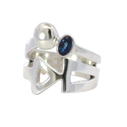 [001101] Ring | Sapphire In Contemporary Sterling Silver Design