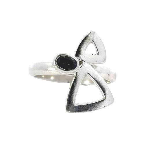 [001103] Ring with Sapphire & Angles In Sterling Silver