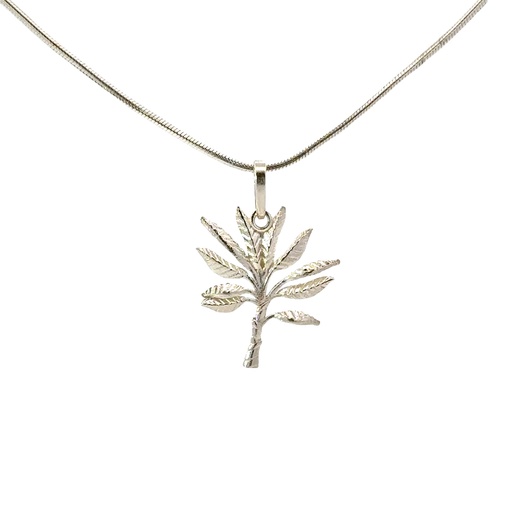 [001111] Medium Sterling Silver Banana Leaf Pendant