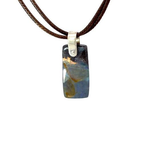 [001143] Sterling Silver Boulder Opal Pendant on Leather