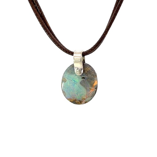[001144] Sterling silver Boulder Opal Pendant on Leather