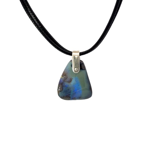 [001149] Sterling Silver Boulder Opal Pendant on Leather