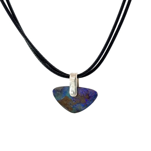 [001150] Sterling Silver Boulder Opal Pendant on Leather